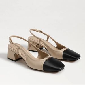 New In Box Sam Edelman Tarra Beige and Black Slingback Block Heel Pumps- Sz 8